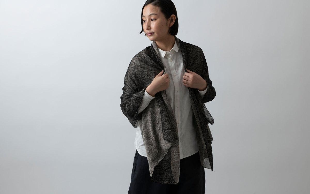 リネンニットストール｜オリーブ×ナチュラル