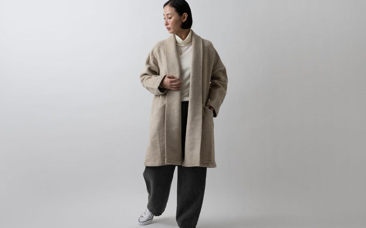 MITTAN / ウールシルクキャメル半纏コート（紐付き） 濃灰 CT-43 / unisex