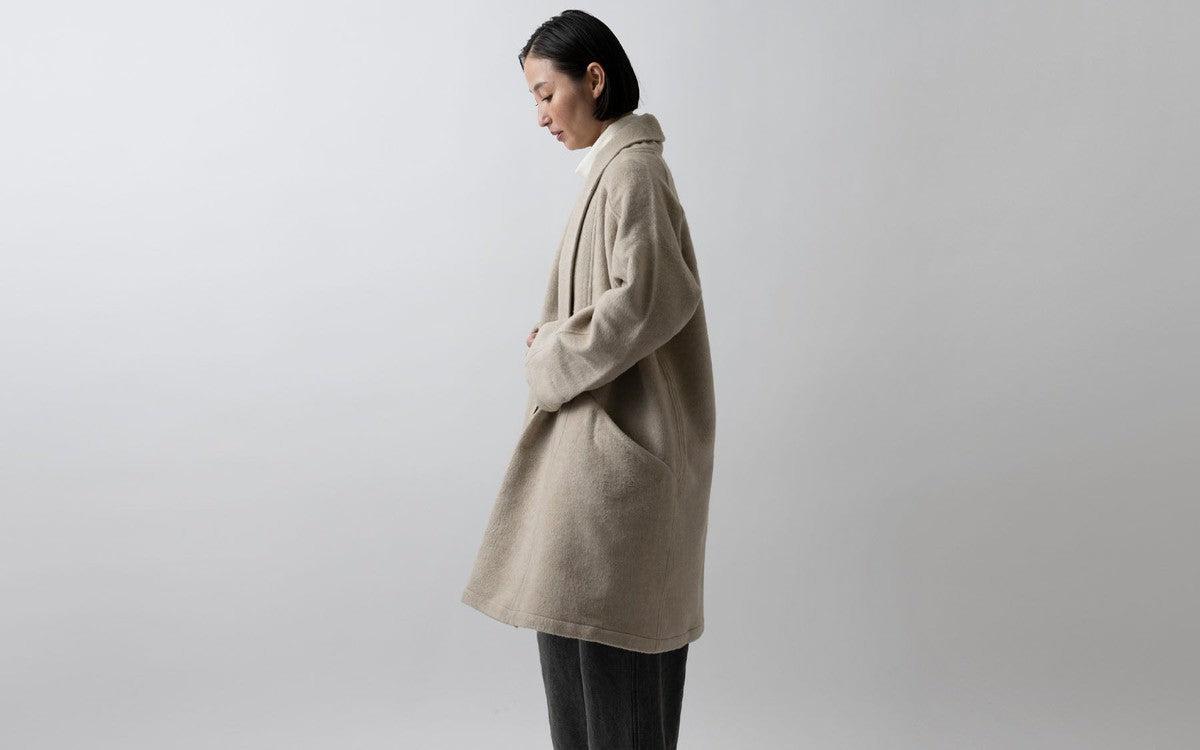 MITTAN / ウールシルクキャメル半纏コート（紐付き） 濃灰 CT-43 / unisex
