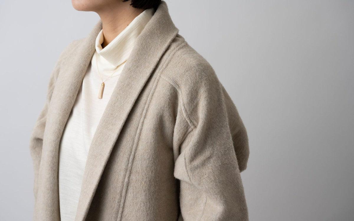 MITTAN / ウールシルクキャメル半纏コート（紐付き） 濃灰 CT-43 / unisex
