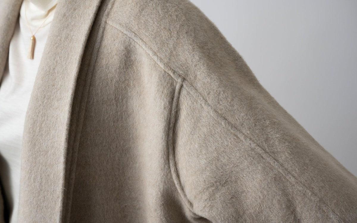 MITTAN / ウールシルクキャメル半纏コート（紐付き） 白茶 CT-43 / unisex