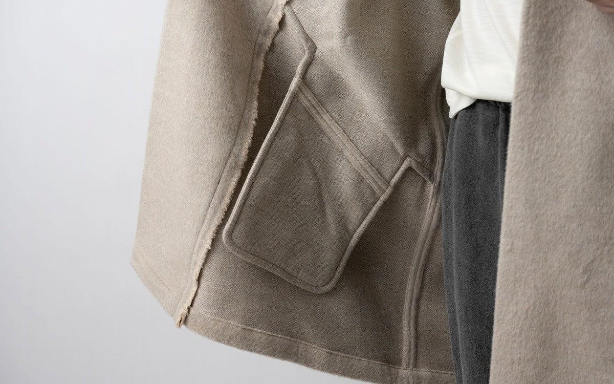 MITTAN / ウールシルクキャメル半纏コート（紐付き） 濃灰 CT-43 / unisex