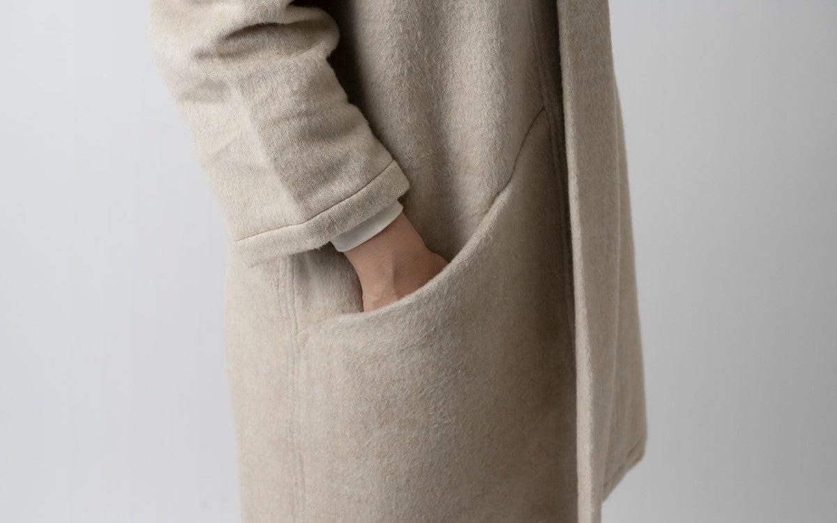 MITTAN / ウールシルクキャメル半纏コート（紐付き） 濃灰 CT-43 / unisex