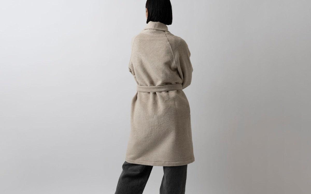 MITTAN / ウールシルクキャメル半纏コート（紐付き） 白茶 CT-43 / unisex