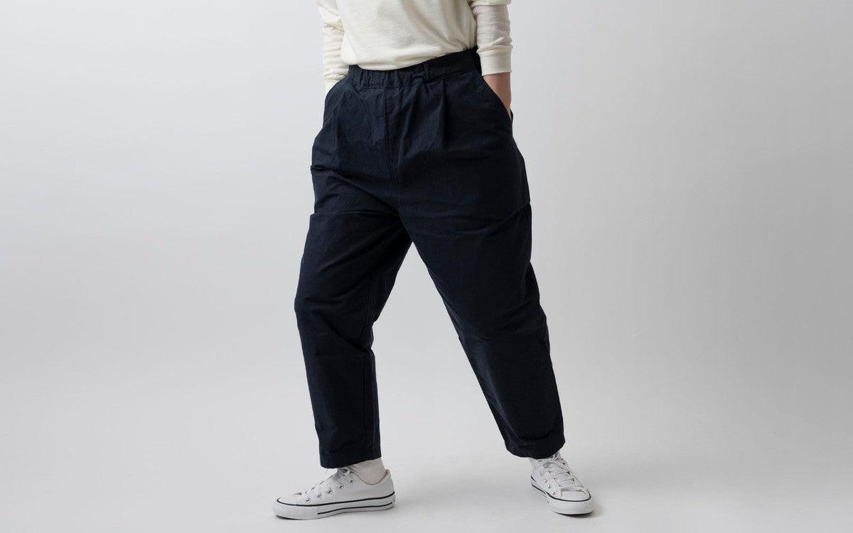 バフクロス ワイドパンツ ブラックネイビー｜unisex 3 size
