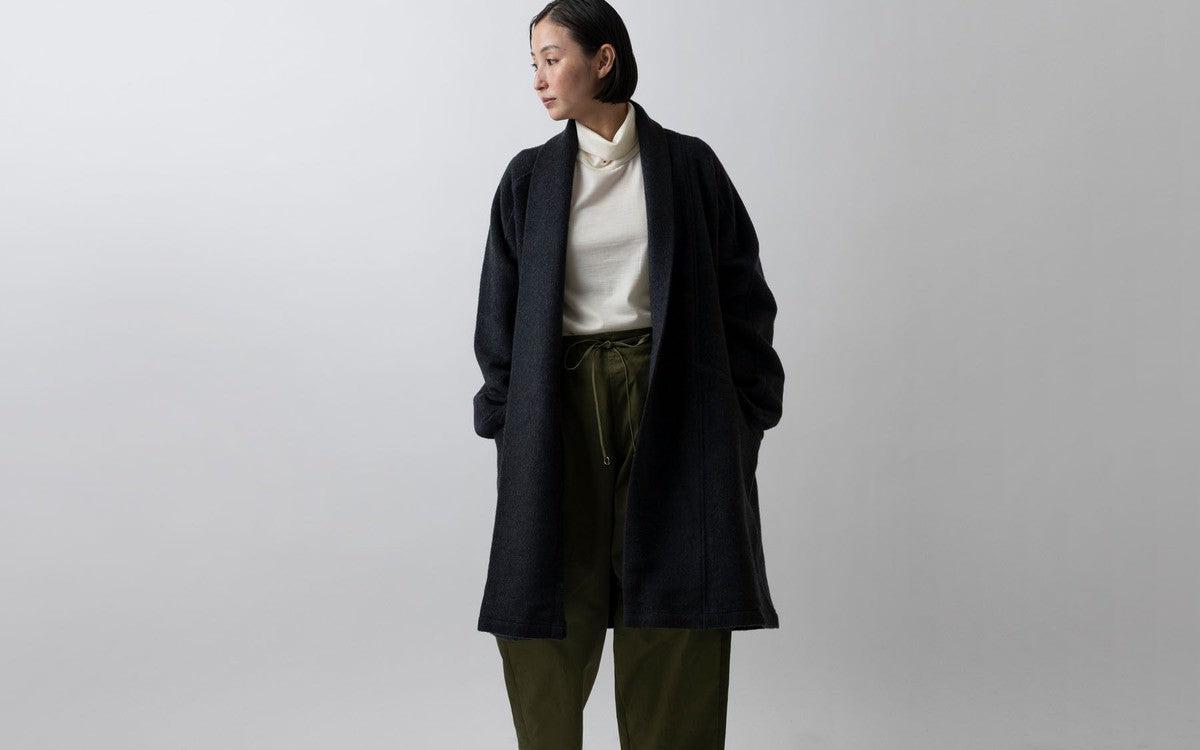 MITTAN / ウールシルクキャメル半纏コート（紐付き） 濃灰 CT-43 / unisex
