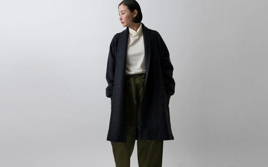 MITTAN / ウールシルクキャメル半纏コート（紐付き） 濃灰 CT-43 / unisex
