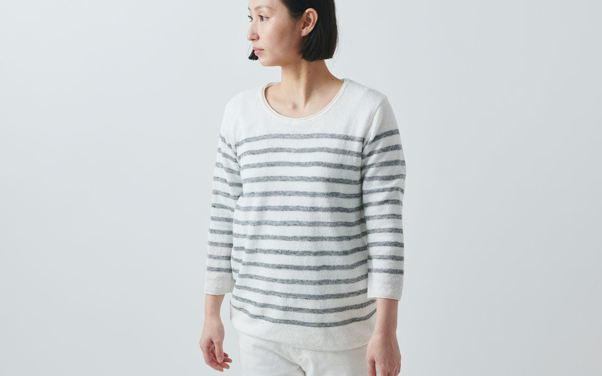 リネンニット 7分袖プルオーバー｜レディース｜白茶