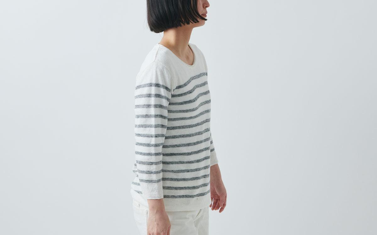 リネンニット 7分袖プルオーバー｜レディース｜白茶