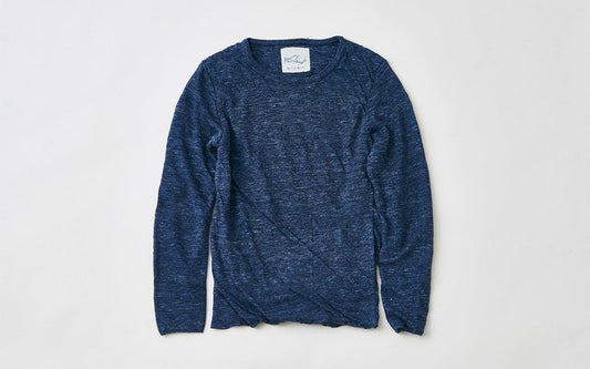 リネンニット 長袖二重プルオーバー｜メンズ｜杢ネイビー