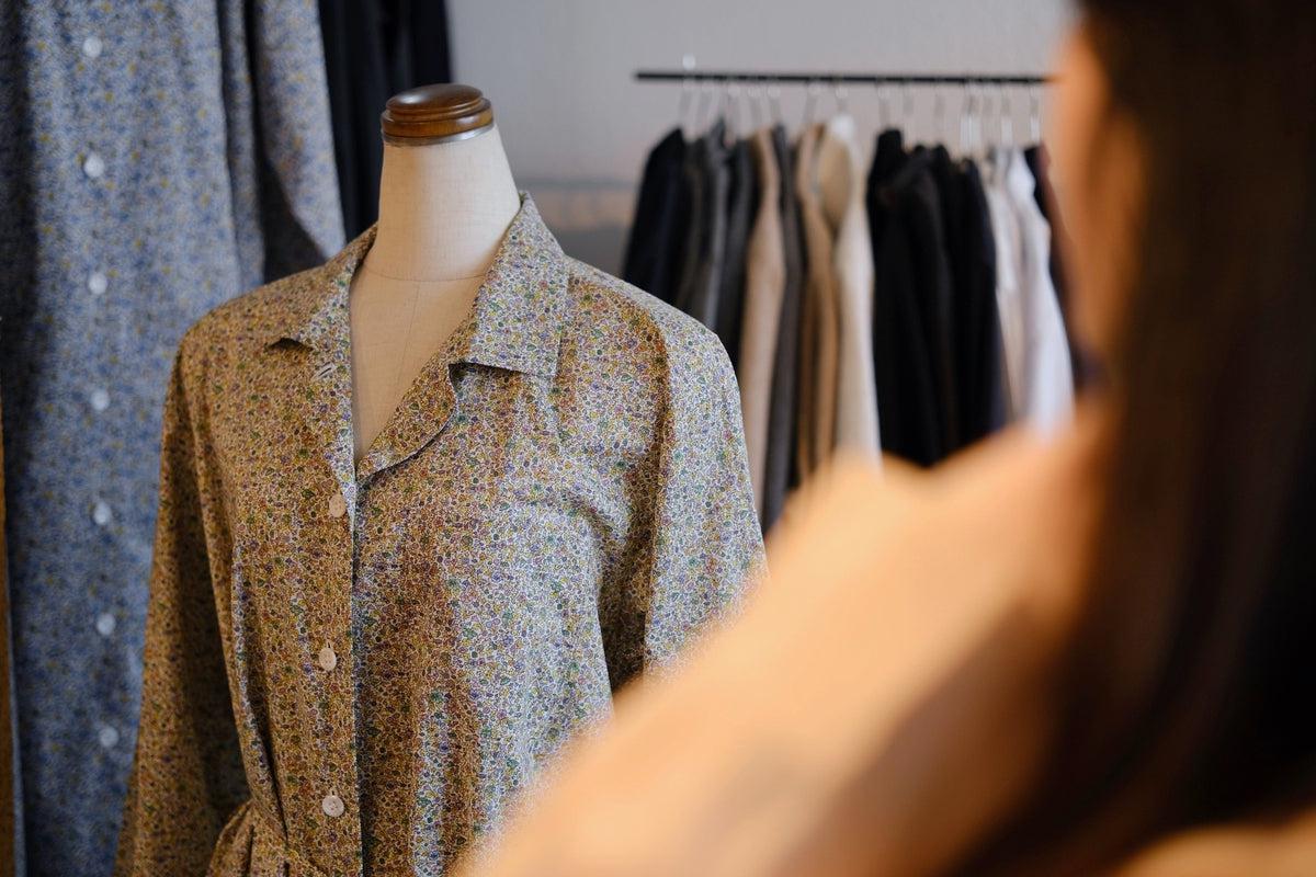 木間服装製作 longshirt flower green｜unisex freesize