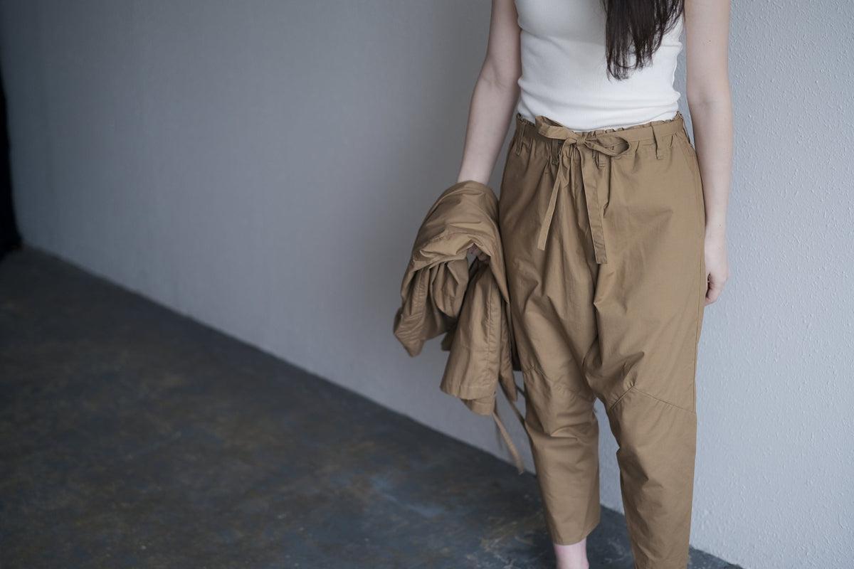 きるもの｜もんぺパンツ｜タイプライターストレッチ｜うす茶｜unisex freesize