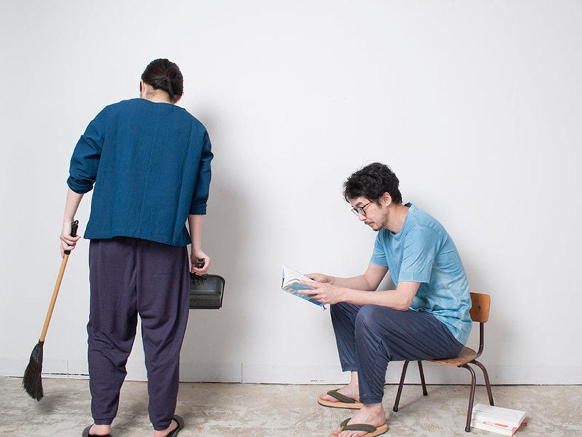 yohaku ドバイパンツ｜ツヤツヤ天竺素材 ブルー｜unisex freesize