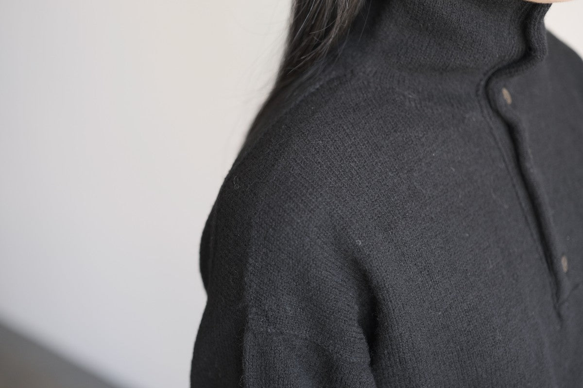 MITTAN / ウールシルクWフェイスハイネック 黒 KN-29 / unisex