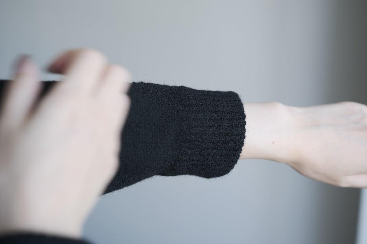 MITTAN / ウールシルクWフェイスハイネック 黒 KN-29 / unisex