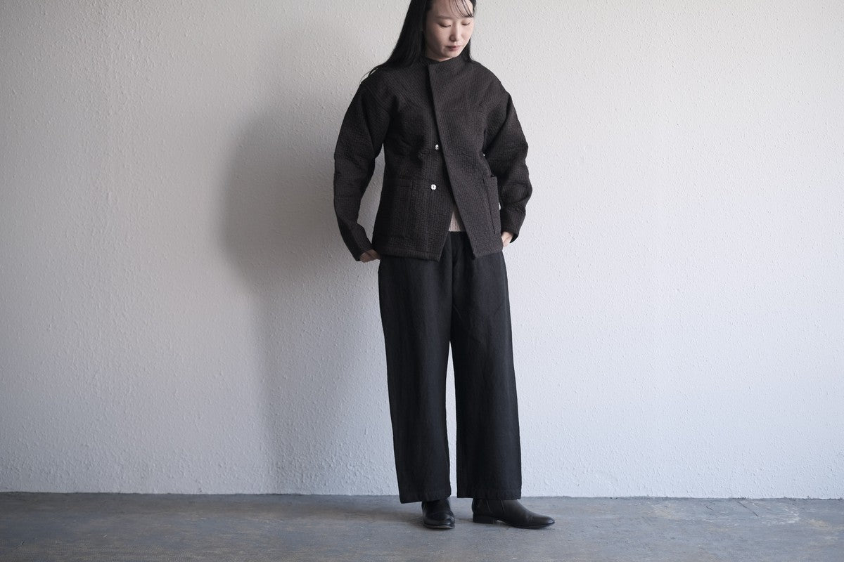 MITTAN / 亜麻苧麻ワイドパンツ 濃緑 PT-92 / unisex