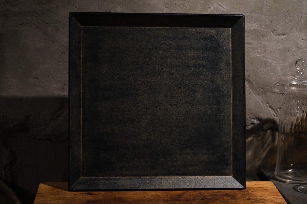 一閑張四角盆 寄竹