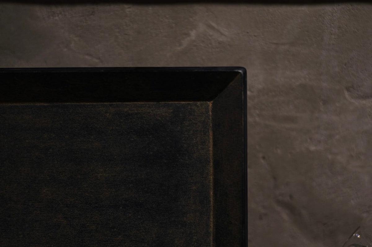 一閑張四角盆 寄竹