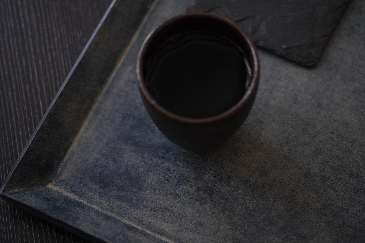 一閑張四角盆 寄竹