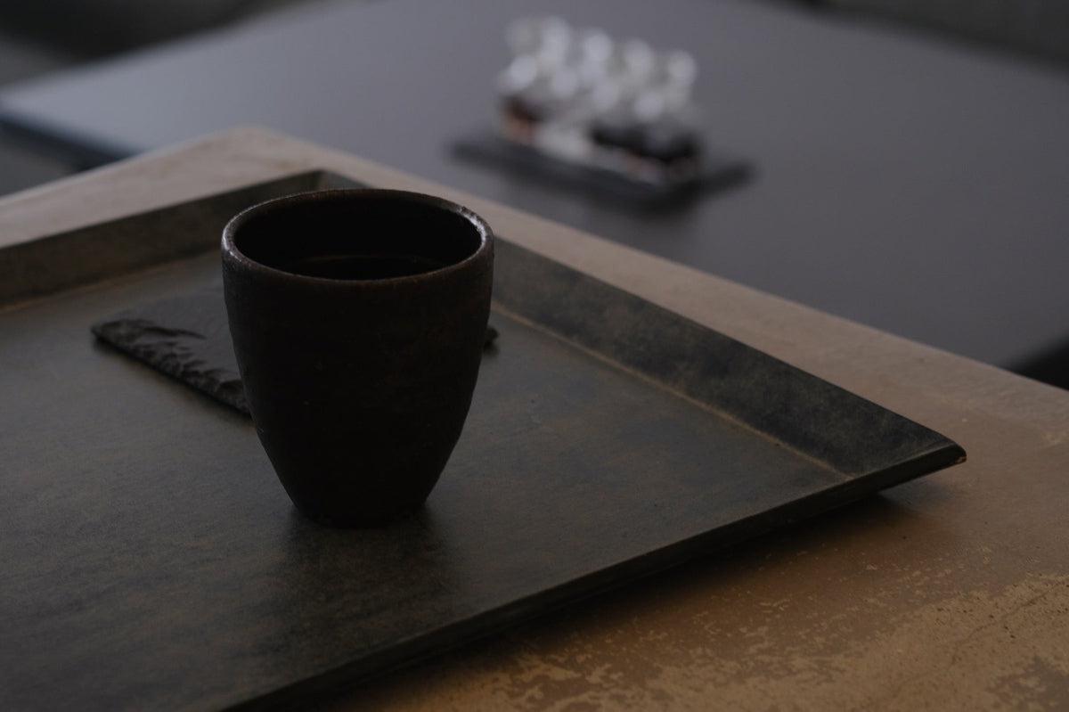 一閑張四角盆 寄竹