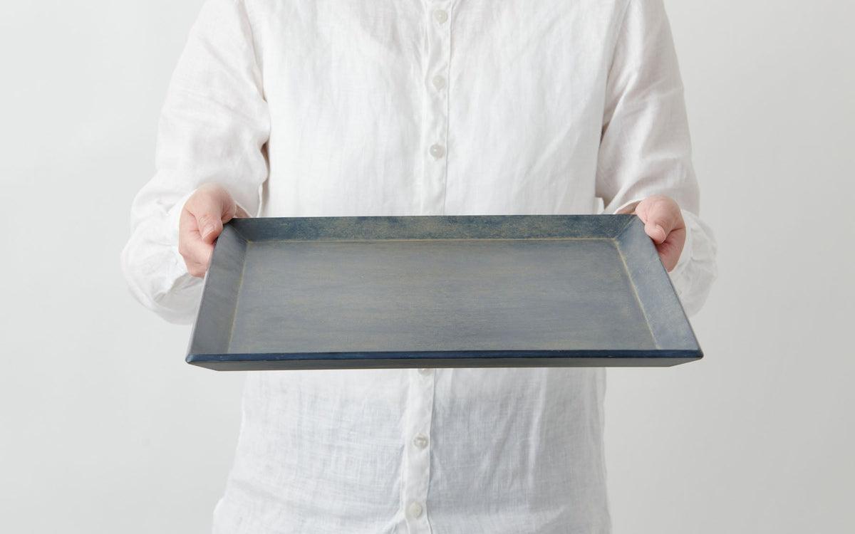 一閑張四角盆 寄竹