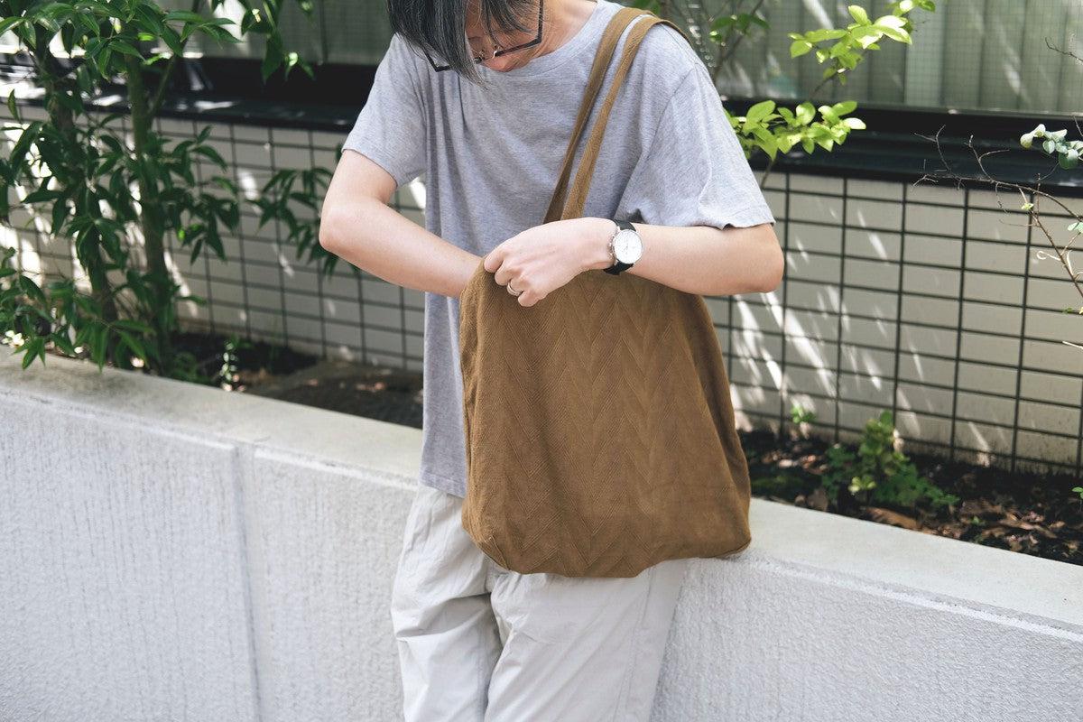 【再入荷】リネンジャガード織トートバッグ｜ヘリンボーン ライトブラウン