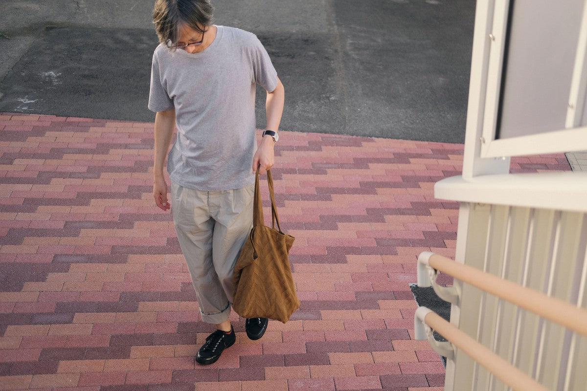 【再入荷】リネンジャガード織トートバッグ｜ヘリンボーン ライトブラウン