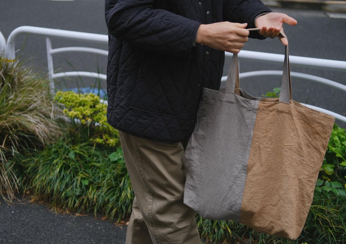 シャトルリネン柿渋染めトートバッグ 2色合わせ