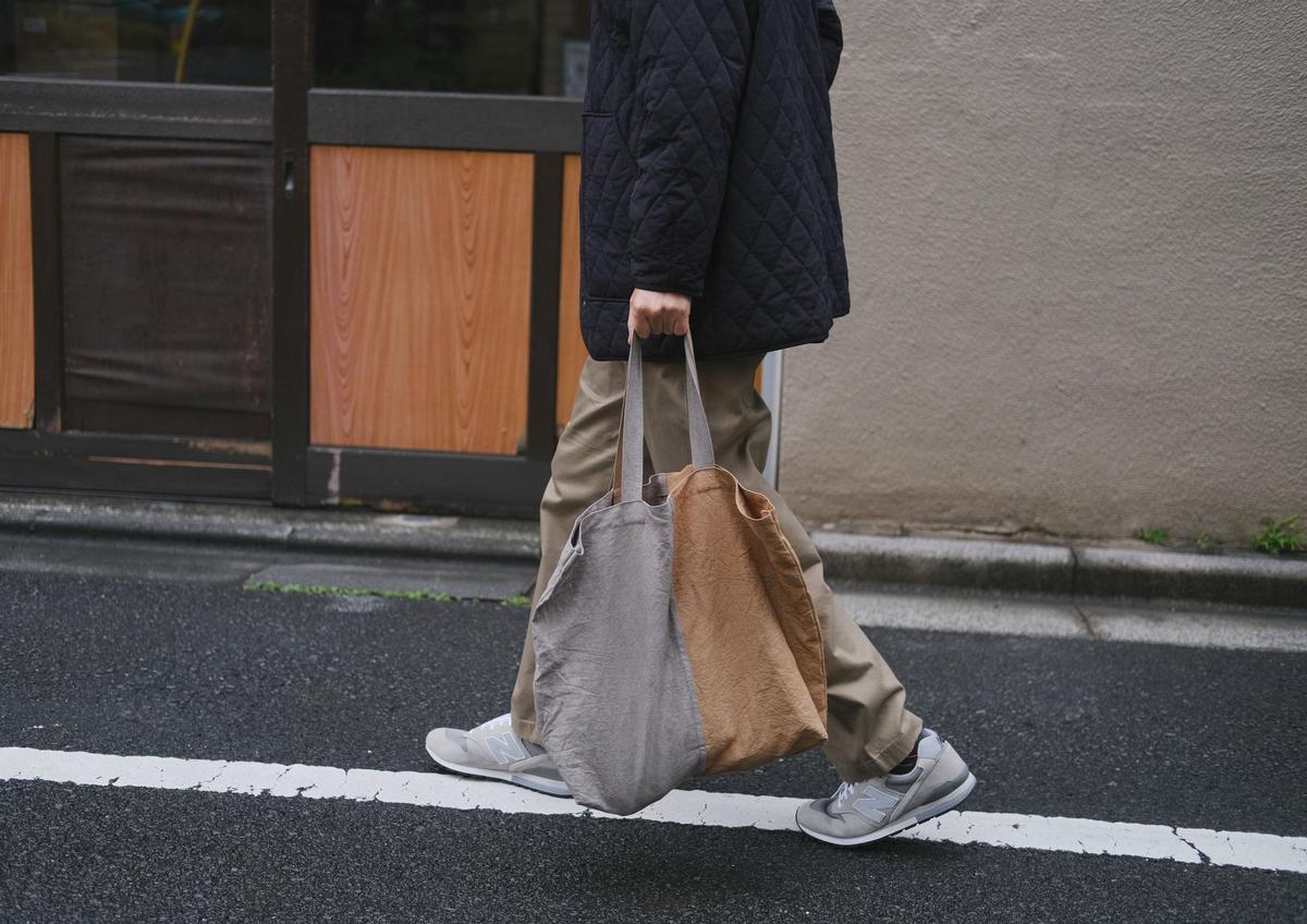 シャトルリネン柿渋染めトートバッグ 2色合わせ
