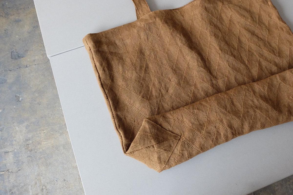 【再入荷】リネンジャガード織トートバッグ｜ヘリンボーン ライトブラウン