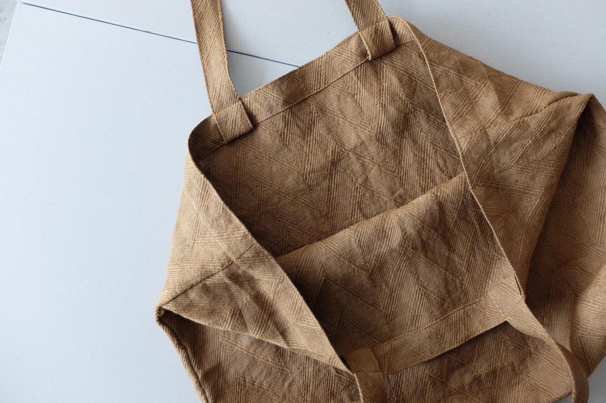 【再入荷】リネンジャガード織トートバッグ｜ヘリンボーン ライトブラウン