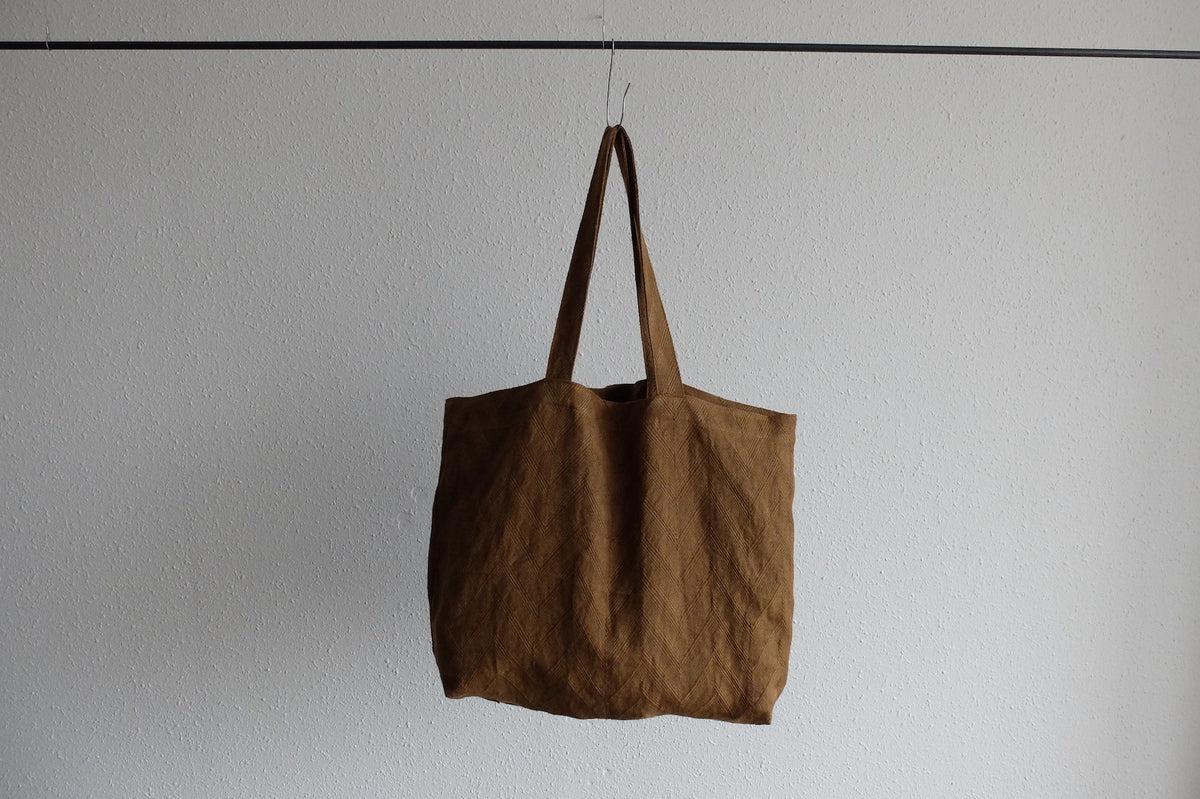 【再入荷】リネンジャガード織トートバッグ｜ヘリンボーン ライトブラウン