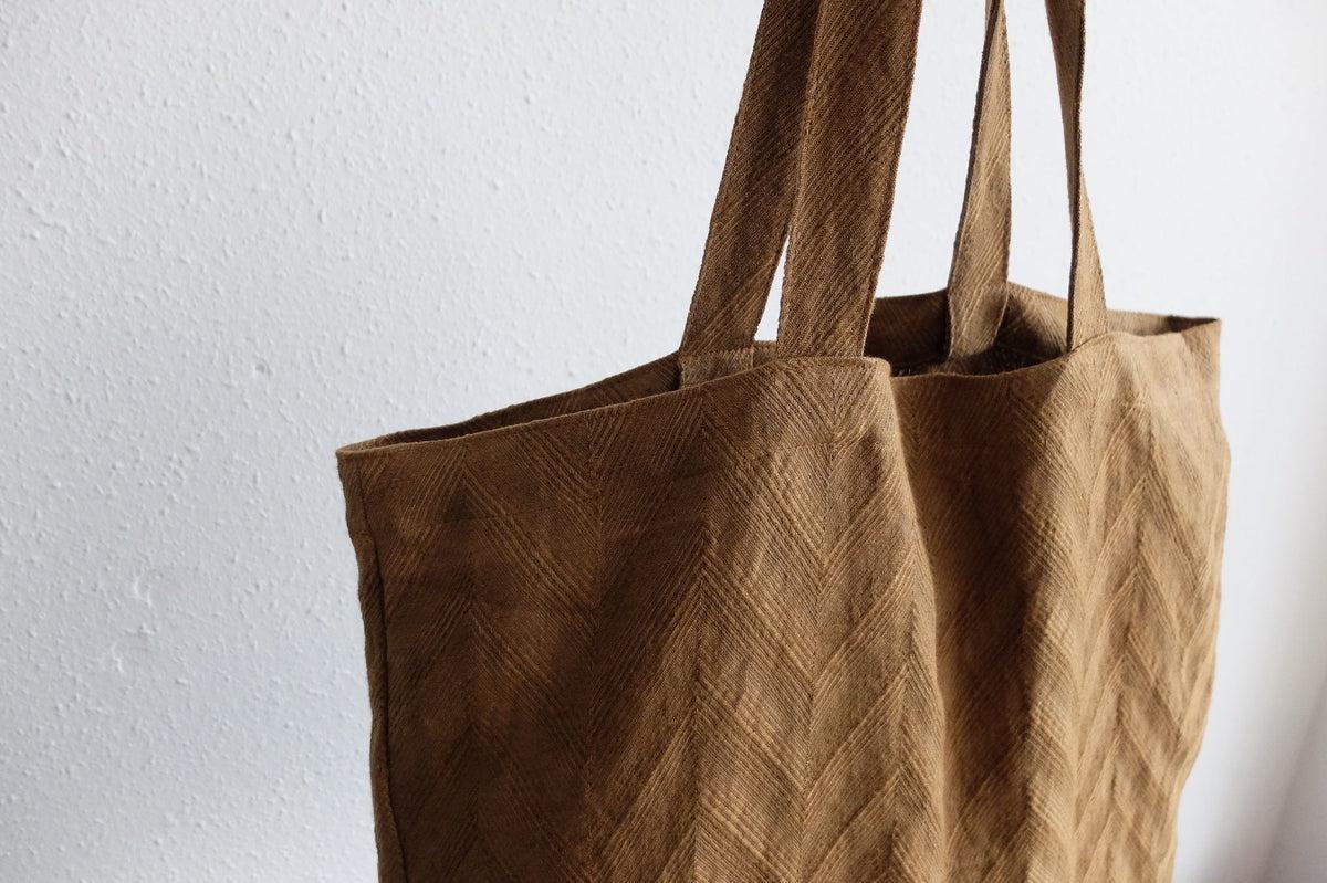【再入荷】リネンジャガード織トートバッグ｜ヘリンボーン ライトブラウン