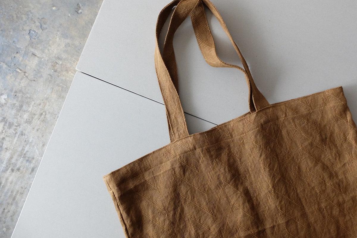 【再入荷】リネンジャガード織トートバッグ｜ヘリンボーン ライトブラウン