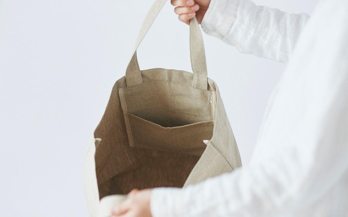 リネン帆布のトートバッグ L