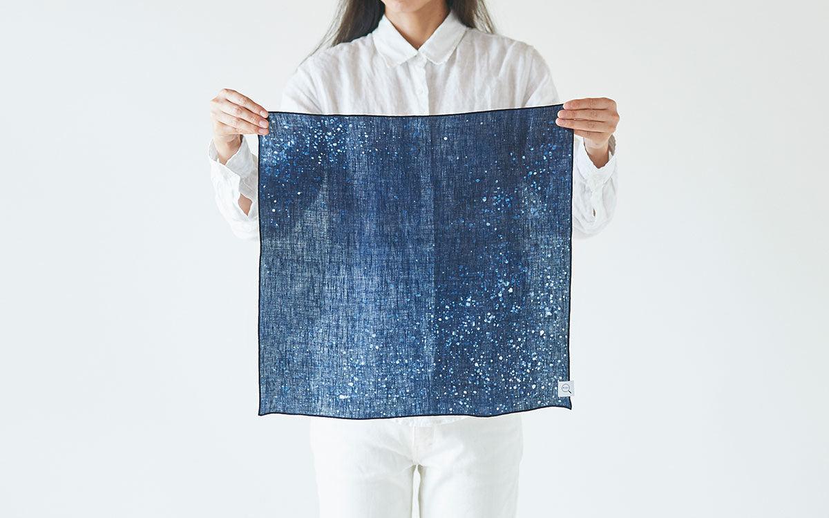 本藍染めリネンハンカチ 無地｜濃藍