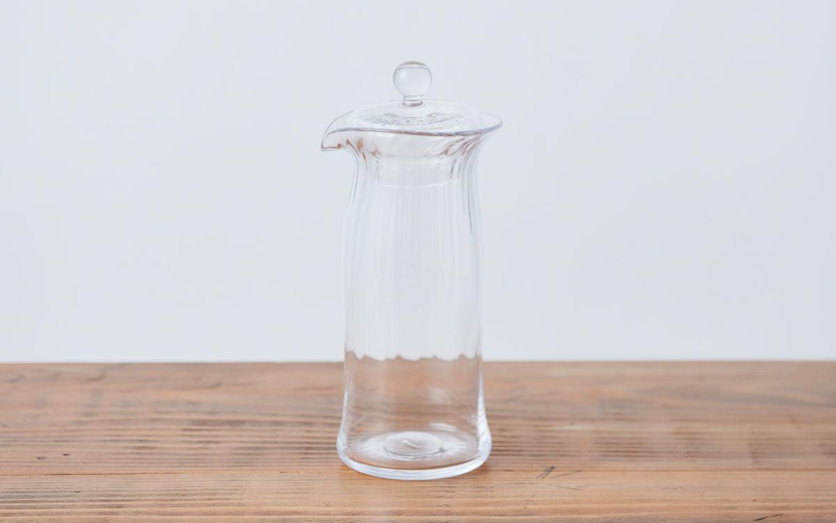 吹きガラスの蓋付きピッチャー クリア