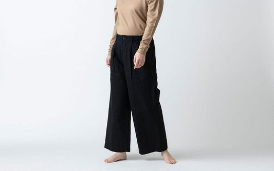 HANDROOM WOMEN'S コットンリネンヘリンボーンパンツ black｜ladies｜4size