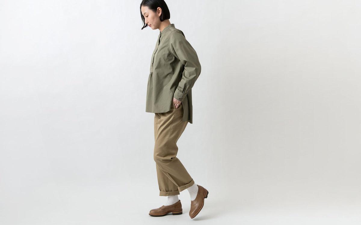 HANDROOM WOMEN'S クラシックフロントプルオーバーシャツ khaki｜ladies｜2size