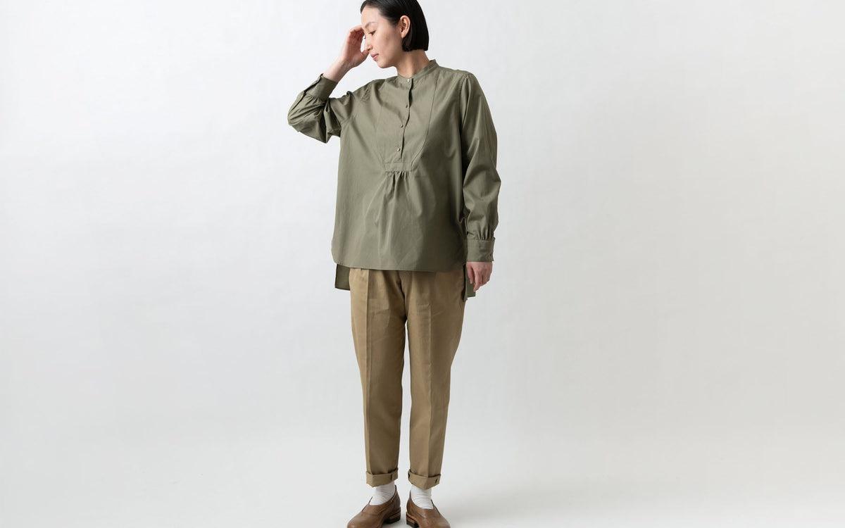 HANDROOM WOMEN'S クラシックフロントプルオーバーシャツ khaki｜ladies｜2size