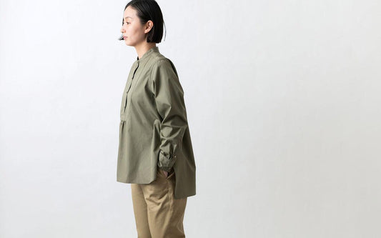HANDROOM WOMEN'S クラシックフロントプルオーバーシャツ khaki｜ladies｜2size