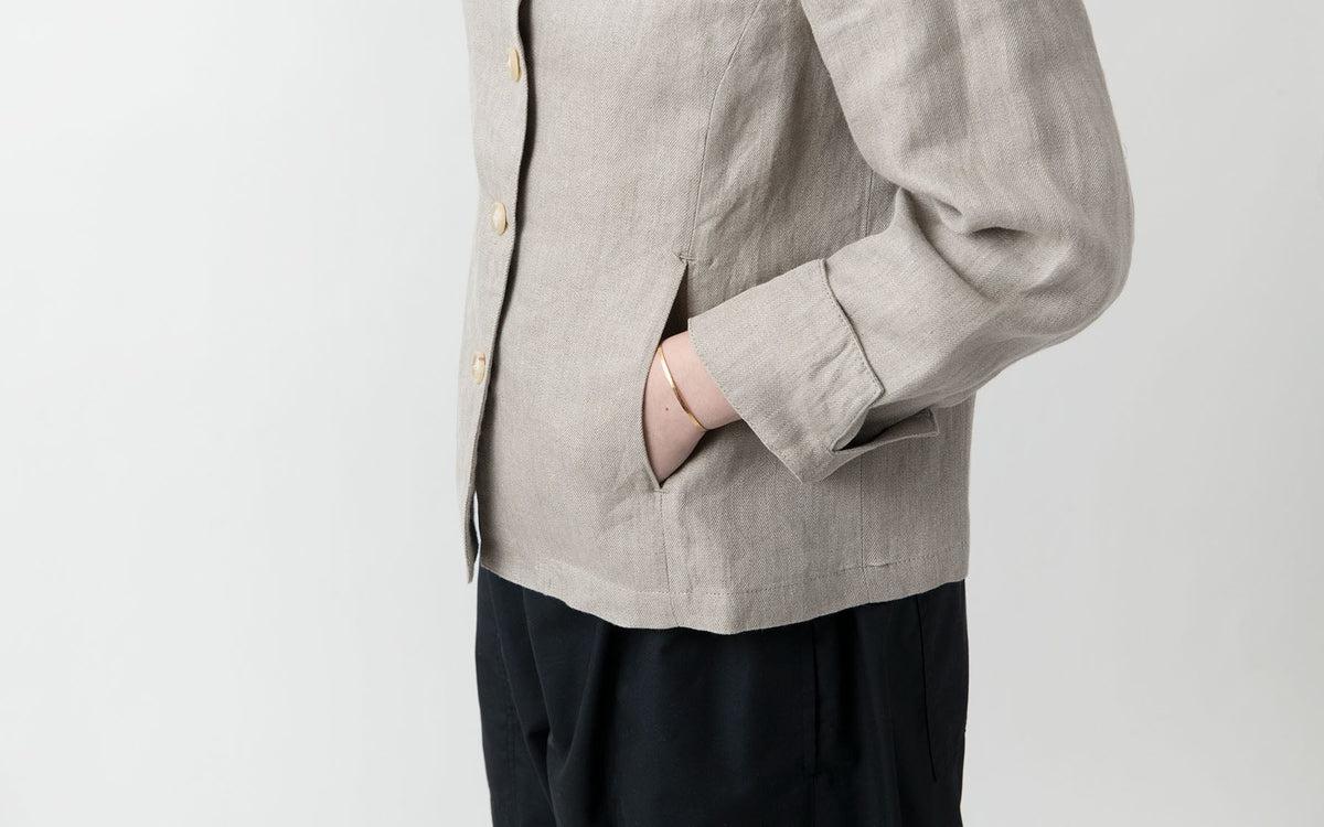 HANDROOM WOMEN'S リネン スタンドカラージャケット beige｜ladies｜2size