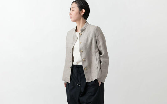 HANDROOM WOMEN'S リネン スタンドカラージャケット beige|ladies|2size