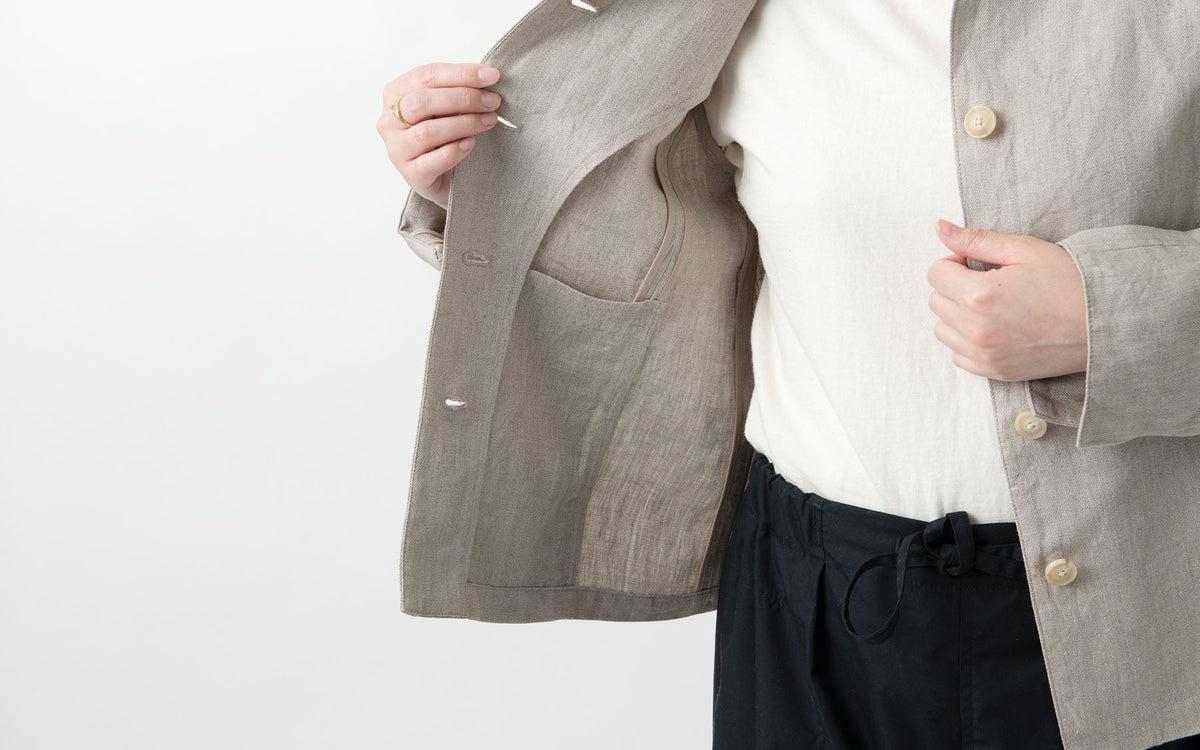 HANDROOM WOMEN'S リネン スタンドカラージャケット navy｜ladies｜2size