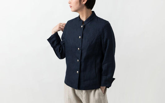 HANDROOM WOMEN'S リネン スタンドカラージャケット navy|ladies|2size