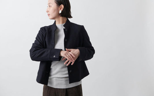 HANDROOM WOMEN'S タスマニアウール スタンドカラージャケット navy｜ladies｜2size