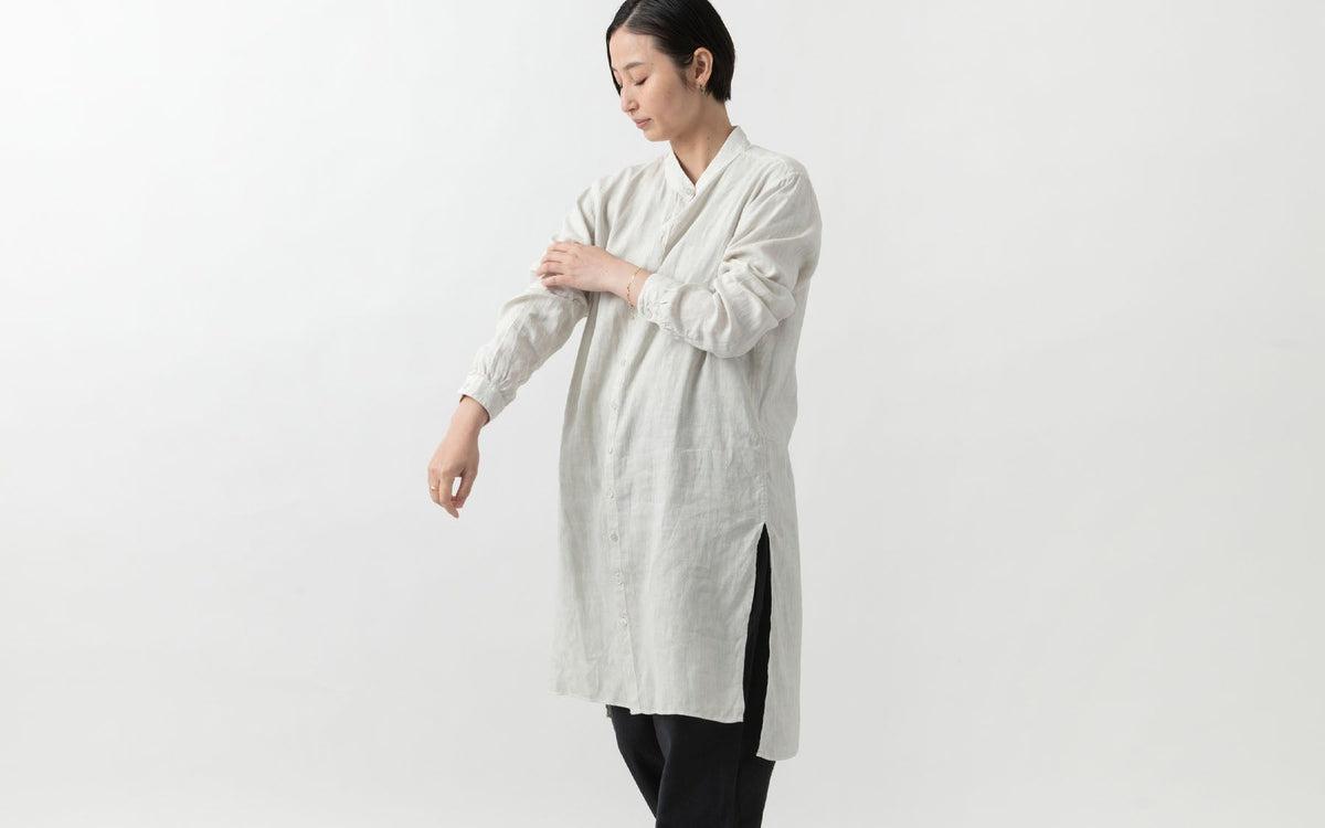 MITTAN / 大麻ロングシャツ ベンガラ白 SH-133B / unisex