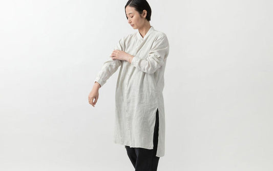 MITTAN / 大麻ロングシャツ ベンガラ白 SH-133B / unisex