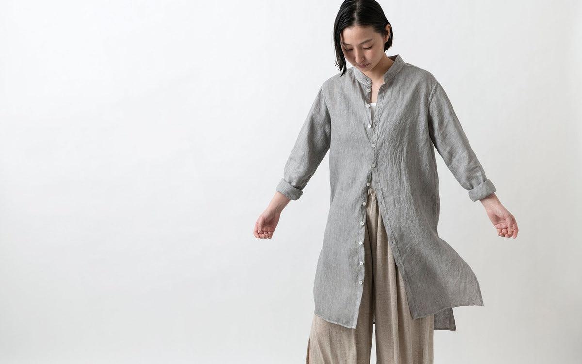 MITTAN / 大麻ロングシャツ ベンガラ白 SH-133B / unisex