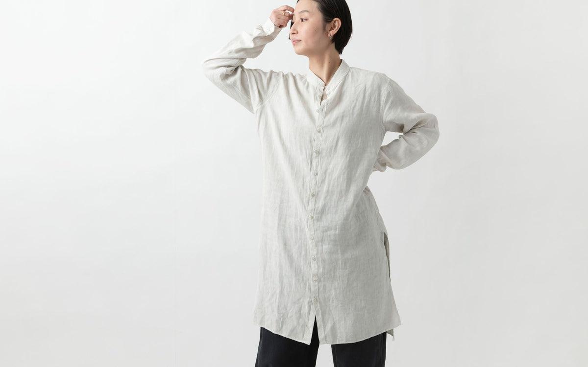 MITTAN / 大麻ロングシャツ ベンガラ白 SH-133B / unisex